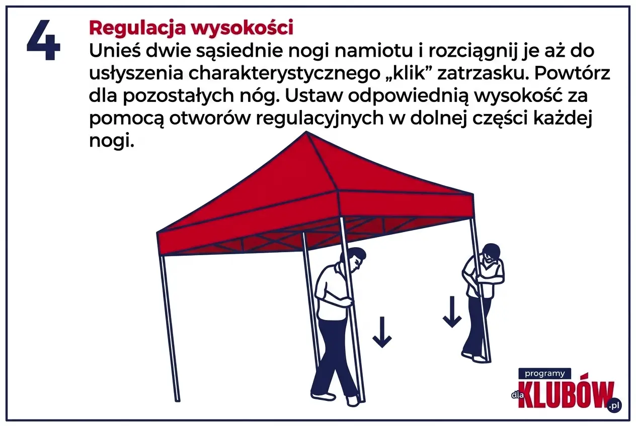 Krok 4: Regulacja wysokości nóg namiotu na zatrzaskach