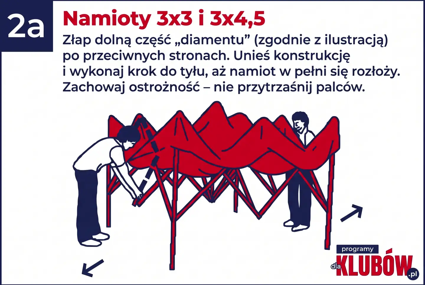 Krok 2a: Rozkładanie namiotu 3x3 i 3x4,5 przez chwytanie dolnej części stelaża
