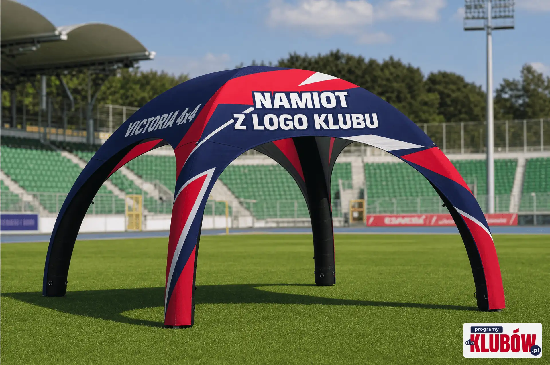 Namiot pneumatyczny reklamowy pająk Fiesta 4x4m bez ścian bocznych z pełnym zadrukiem klubowym