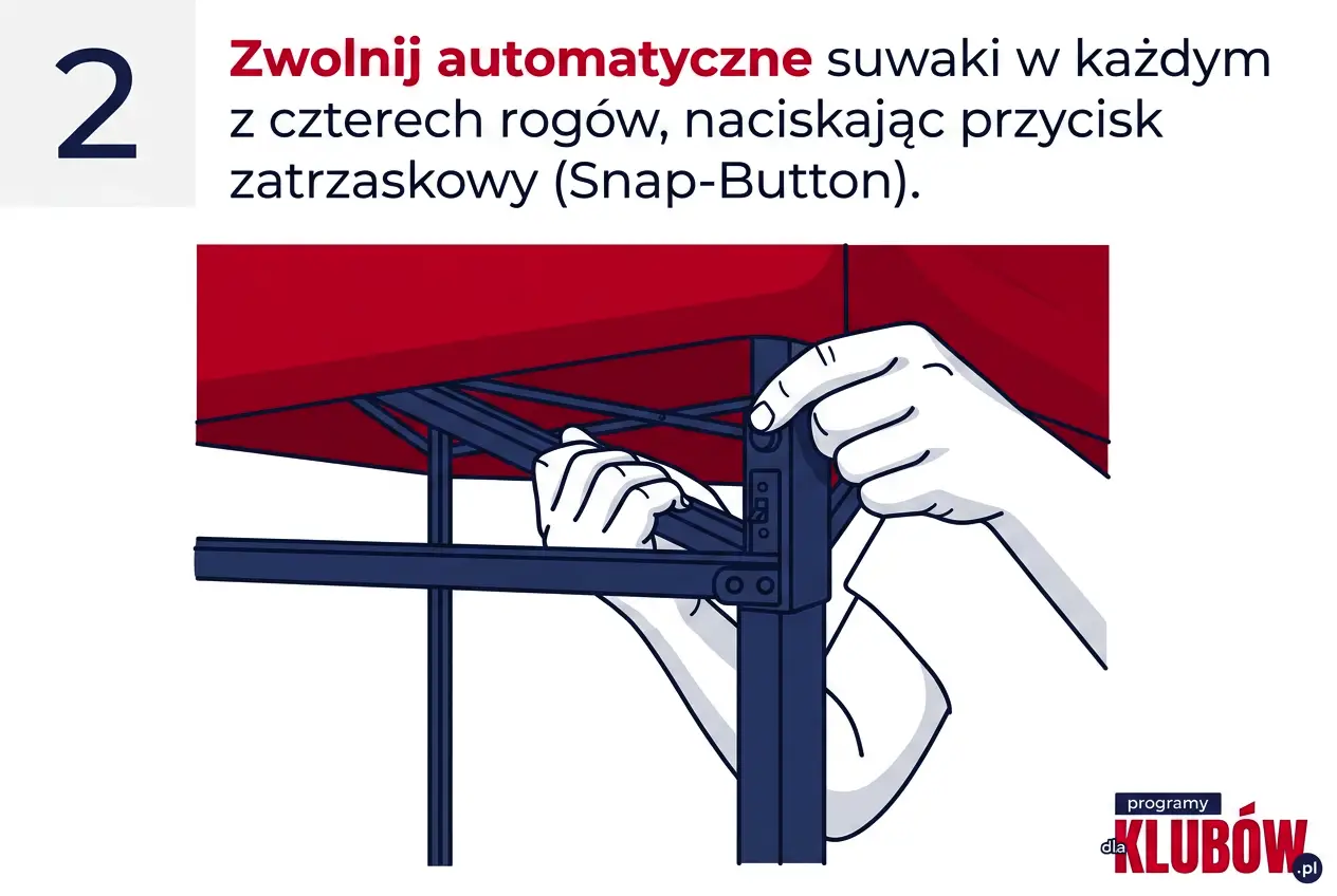 Krok 2: Zwalnianie automatycznych suwaków w rogach namiotu