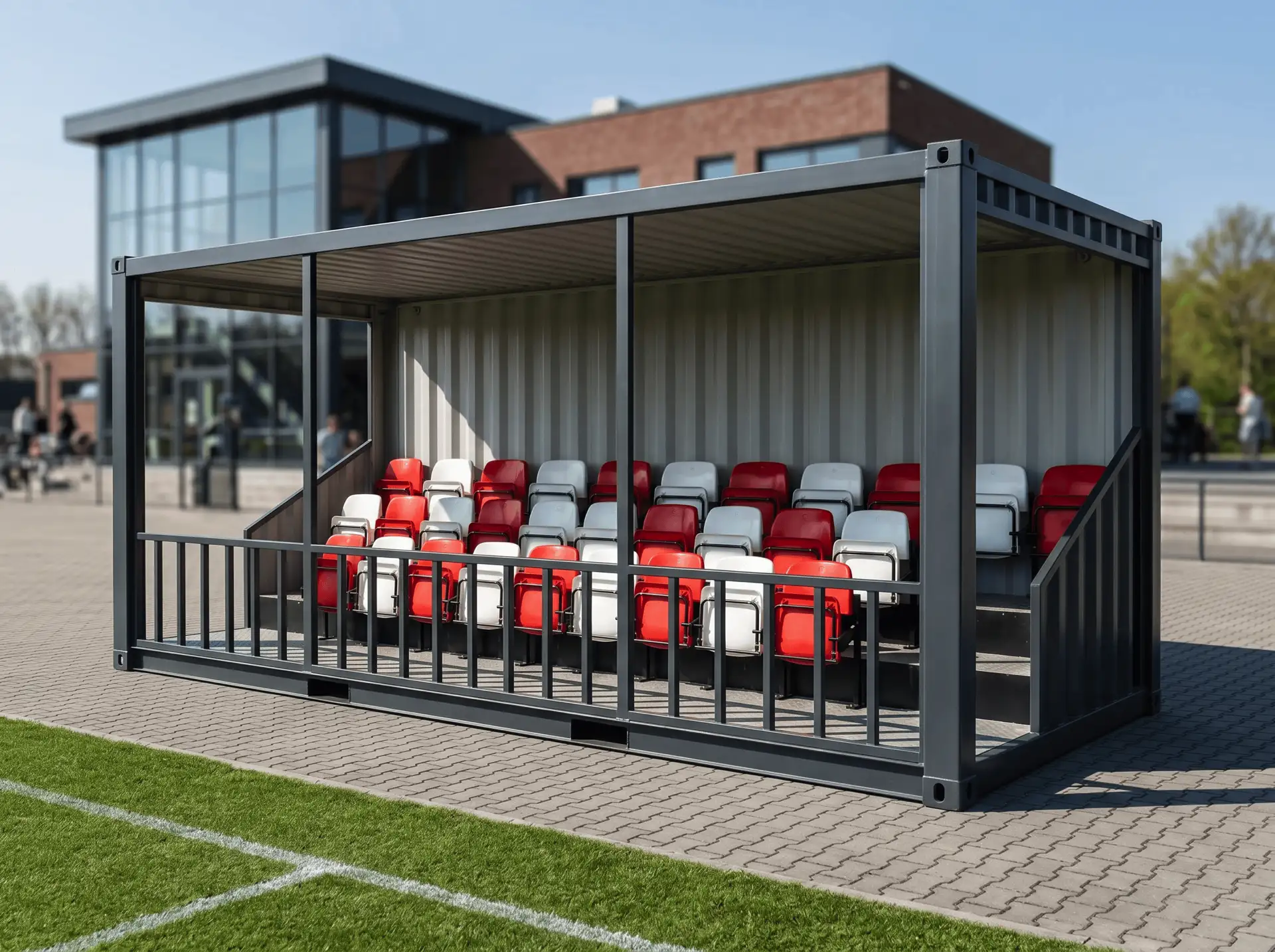 Stalowe trybuny sportowe modułowe TRIBO na stadionie piłkarskim
